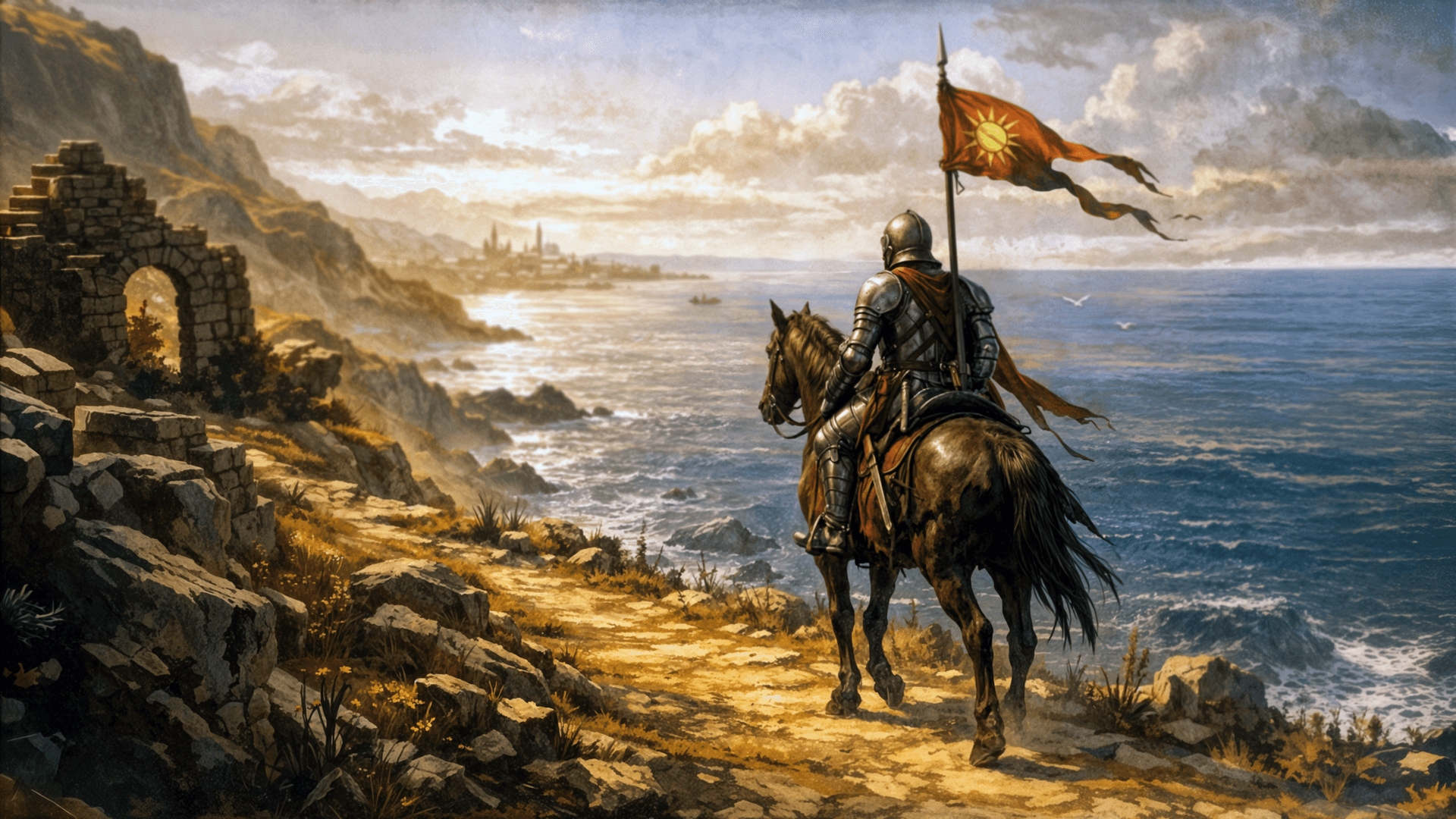 A Sun Knight rides forth on a blessed steed