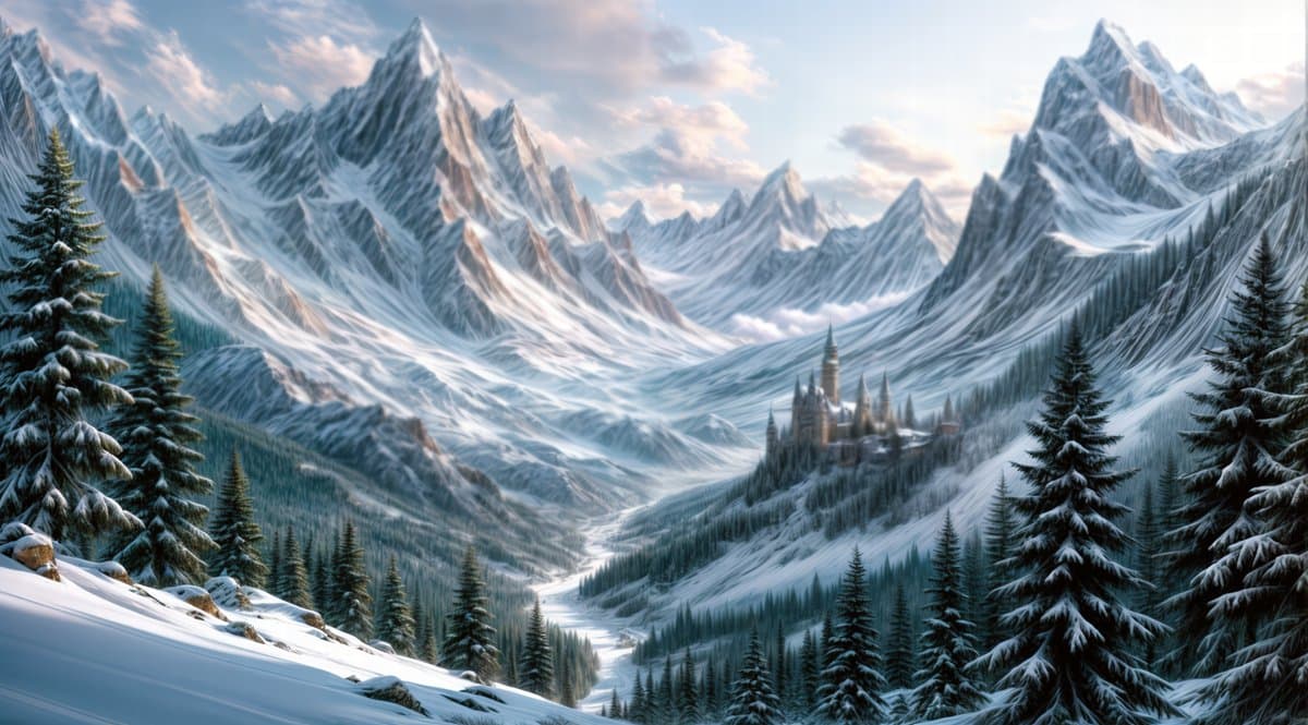 The Ironhold Mountains — snow-capped peaks above the dwarven kingdom