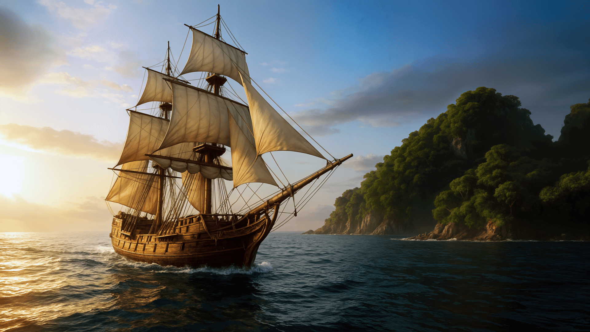 Golden sails catch the evening light