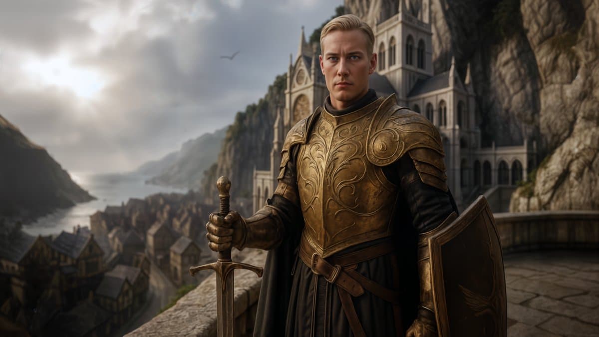 A Sun Knight overlooking Silverwatch Haven